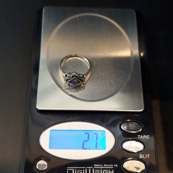 Size 8 925 Sterling Silver Brilliant Amethyst And Cubic Zirconia Ring - Picture 8 of 8